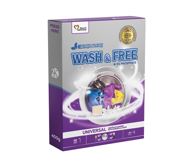 WASH & FREE სარეცხი ფხვნილი უნივერსალი ჟასმინი და ლავანდა 400გრ